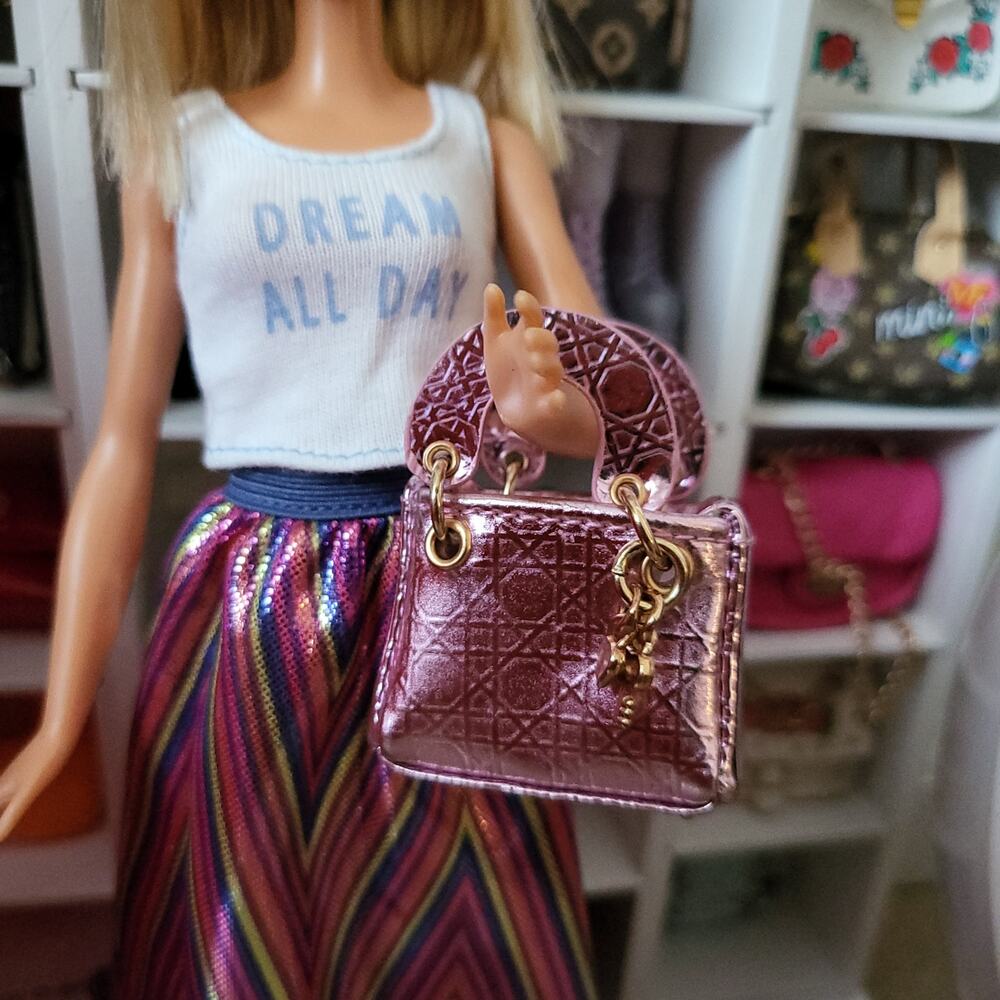 Pre-owned Barbie Doll Dream All DayTop Skirt & Mini Brands Metallic Pink Bag - Picture 6 of 7